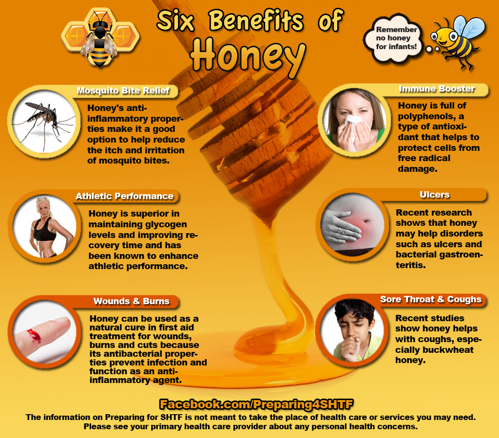 six benefits of honey infographic - preparing for shtf