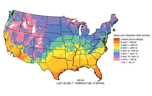 Mean last freezing temp dates