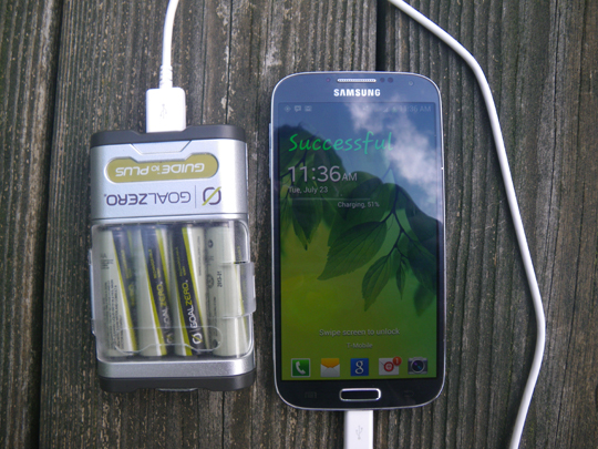 Samsung Galaxy S4 Charging on Goal Zero 