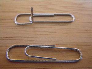 Paperclip safety pin first bend.